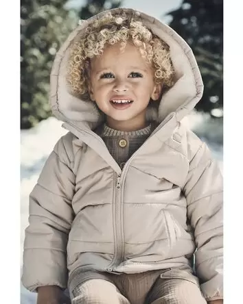 Toddler Recycled Puffer Jacket in Tan, 